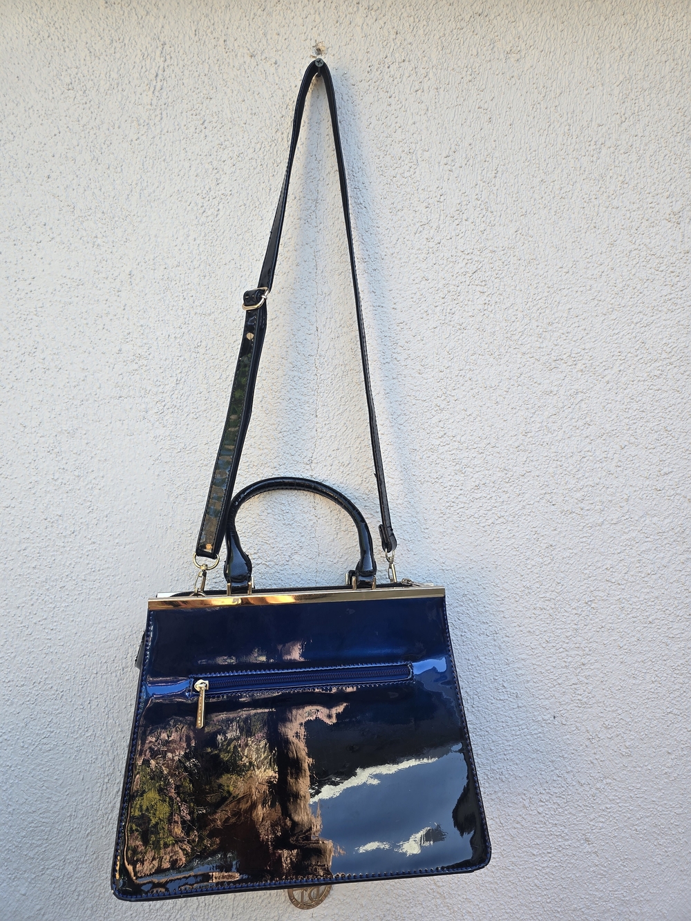 Black Blue Iridiscent Crocodrile Shoulder Bag with Gold Charm - Picture 8 of 16